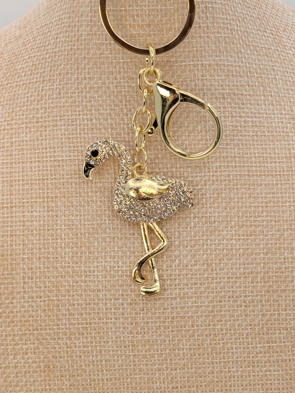 White Rhinestone Metal Flamingo Keychain Bag Charm